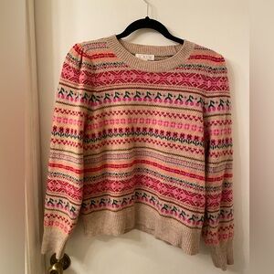 J. Crew Women's Pink and Tan Fair Isle Sweater